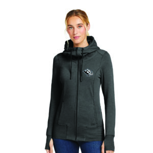 Team Utah ladies tri-blend fleece full zip hoodie, front, black heather