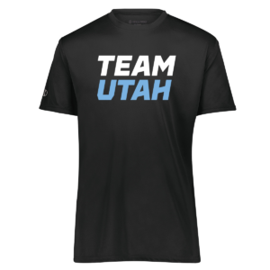 Team Utah performance tee, stacked logo, black