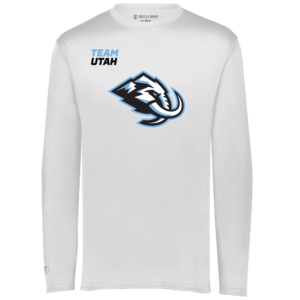 Team Utah long sleeve performance tee, diagonal logo, white