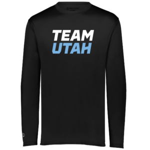 Team Utah long sleeve performance tee, stacked logo, black