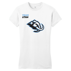 Team Utah women's fitted tee, diagonal logo, white